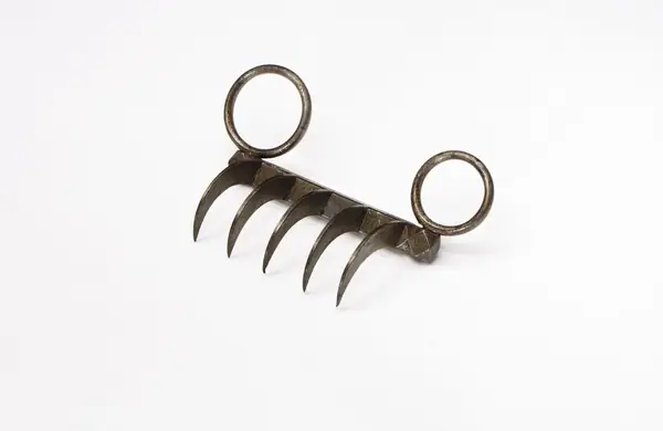 Tiger claws or 'bagh nakh'. An assassin's weapon composed of five curved hooks resembling claws attached to a 