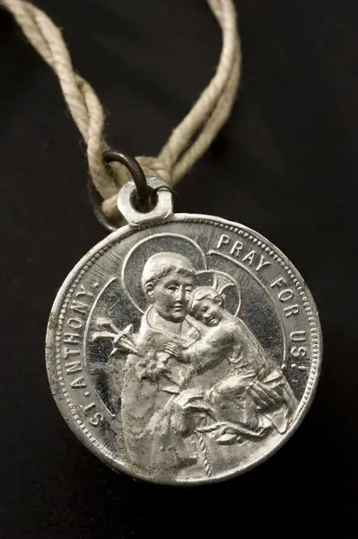 Holy medallion, tin, used as amulet, English, 1900-1916. Ful