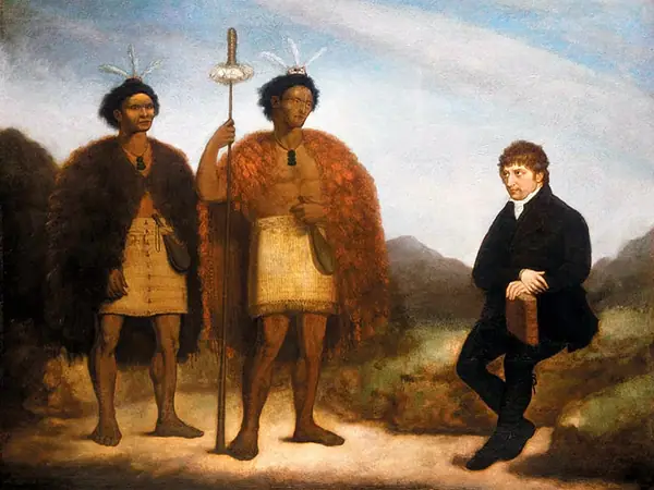 The Rev Thomas Kendall and the Maori chiefs Hongi and Waikato, oil on canvas by James Barry