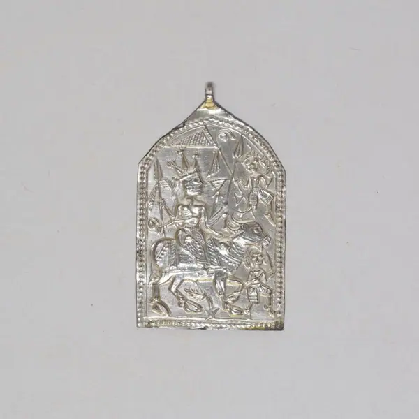 form goddess Durga; Jewellery, silver, embossed