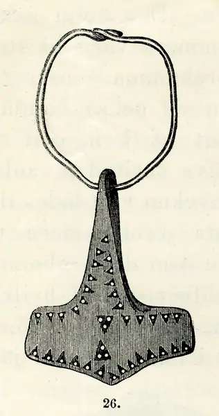 Torshammare av silver fr Gärsnäs säteri, Ö Herrestads sn, Skåne (KVHoA Akademiens Månadsblad 1872 s052 fig26) Inv116