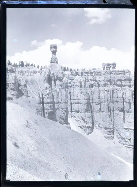 Nitrate negative of Thors Hammer and hoodoos from the Navajo Loop Trail in BRCA. ; BRCA Museum and Archives Image BRCA8875_001_126 ; BRCA 8875