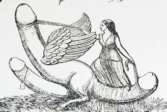 Women riding a winged penis detail, Discourse on the worship of Priapus and its connection with the mystic theology of the ancients 4 figs (cropped)