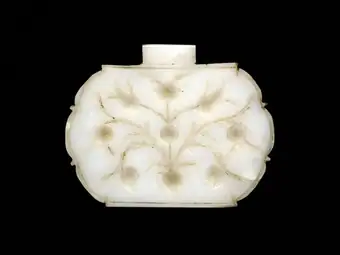 Amulet, oblong, carved flower and leaf design for insetting and inlay, white nephrite jade, carved, Varanasi, 