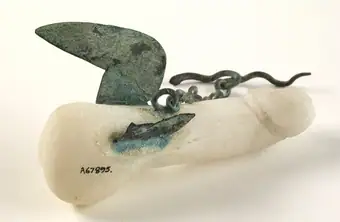A Graeco-Roman phallic amulet made from alabaster with bronze wings, Pompeii, 100 BC - AD 100