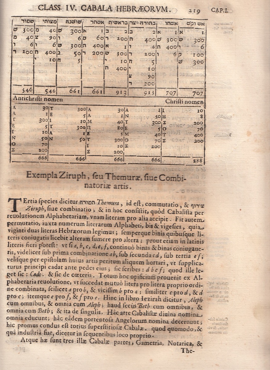Kircher's table of 666, Oedipus Aegyptiacus, 1652–54