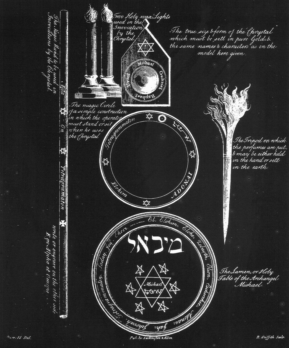 The instruments: wand, sword, lamen, crystal